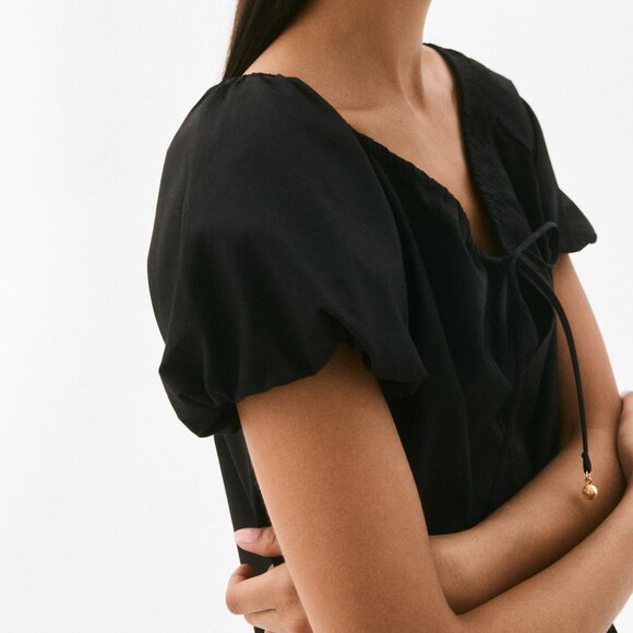 H&M Drawstring Neck Dress Black Babydoll Dress w/ Bead and Palm Tree Charms XS - Picture 2 of 16